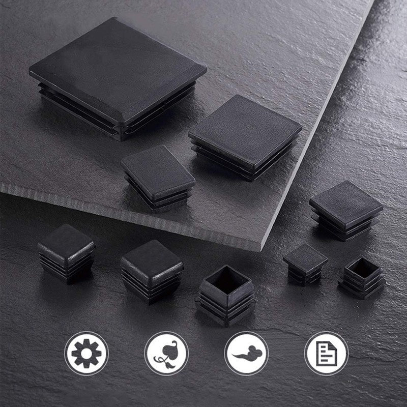 Suiwotin 4Pack 50mm (2 Inch) Square Plastic Plugs, Black Plastic