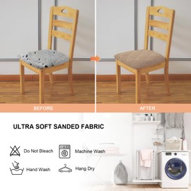 Laurraine Waterproof Dining Chair Seat Covers Set of 4, High Stretch Dining Chair Seat Cushion Slipcovers Washable Seat Protector for Banquet, Kitchen, Party, Hotel (khaki)