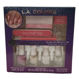 L.A. COLORS Glam Up French Tip Mani Kit | 8-Piece Nail Set with Gems