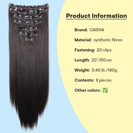 CAISHA Xxl 20" 8 PieCES Set Clip In Extensions Hair Extension Hairpiece Voluminous Straight Dark Brown CES204