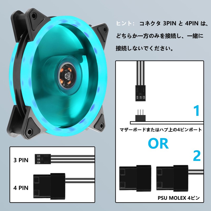 CERRXIAN 2PCS LED Silent Case Fan 120mm Computer Fan 1200RPM