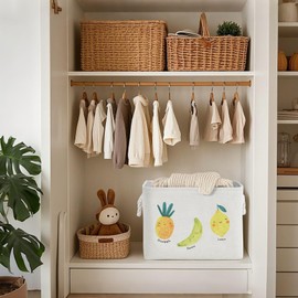 DECOMOMO Storage Baskets for Shelves 42L Large Basket for Baby Laundry, Kids Toys, Nursery- Decorative Storage Bins for Shelves (Fruit Print – 3 Pack / Jumbo)