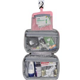 Onlineforu Ltd Travel Hanging Toiletry Wash Bag Waterproof PREFILLED with a Large Range of toiletries (Pink)