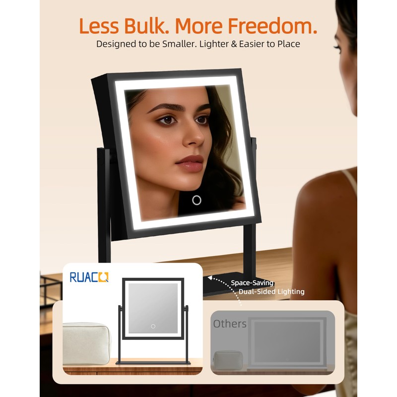 Ruacq Vanity Mirror with Lights, Dual Sided 1X/10X, Matte Black