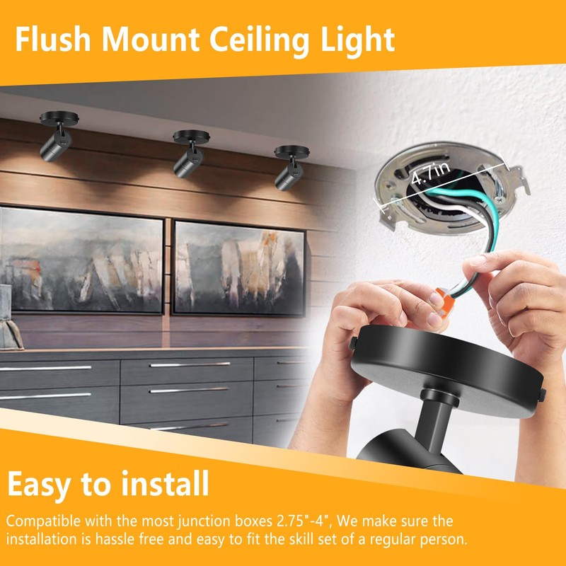 VANoopee 3-Color Zoomable Ceiling Spot Lights Indoor Flush Mount Adjustable