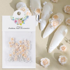 3D Flowers Nail Art Charms Resin Rose Manicure Accessories for Women and Girls Nail Decoration Wedding Party DIY Craft Supplies（ Light yellow）