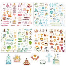 8 Bögen Sticker Kommunion, Taufaufkleber, Taufe Konfirmation Kommunion Sticker Set, ideal zum Kommunion, Konfirmation, Taufe - Stickerbögen für Gästebuch Fotoalbum, für Mädchen und Junge