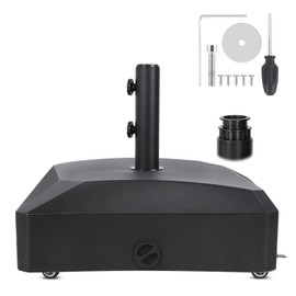 ZOMEYLPO 142 lb Capacity Patio Fillable Mobile Umbrella Base,Heavy Duty with 4 Wheels Square Market Stand for Outdoor,Patio,Deck,Poolside,2 Locks 2 Knobs.
