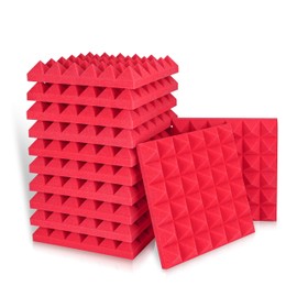 Acoustic Panels, 2" X 12" X 12" Acoustic Foam Panels, Studio Wedge Tiles, Sound Panels wedges Soundproof Sound Insulation Absorbing (12 Pack, Red（Wedge Tiles）)