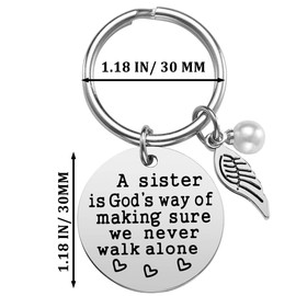 CGBOOM Keychain Sister Friendship Gifts for Best Friend Bestie Christmas Birthday Inspirational Stainless Steel Jewelry Key Chain Present - A Sister is God's Way of Making Sure We Never Walk Alone