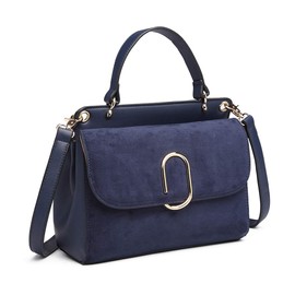 Miss Lulu Women's Shoulder Bag Medium Top Handle Bag with Faux Leather and Suede Vintage Flap Handbag Crossbody Bag with Oval Metal Trim Elegant Exquisite, blue