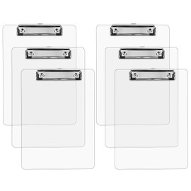 Plastic Clipboards (Set of 6) Transparent Clipboard (Clear) Strong 12.5 x 9 Inch | Holds 100 Sheets! Acrylic Clipboards with Low Profile Clip | Bulk Back to School Supplies for Teachers