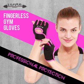 LMS Data Fingerless Gym Gloves, Weight lifting Gloves, Anti-Slip, Breathable, Exercise, for Men and Women Fitness, Cycling, Bodybuilding, Workout, Gym Gloves, Pink Small