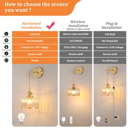 Shenmoyl Vintage Wall Sconce Wall Lamp with Amber Striped Shade Pattern Glass Adjustable Chain Retro Gold Wall Mounted Light, Modern Wall Lamp Fixtures Decor for Bedside Bedroom Indoor Doorway