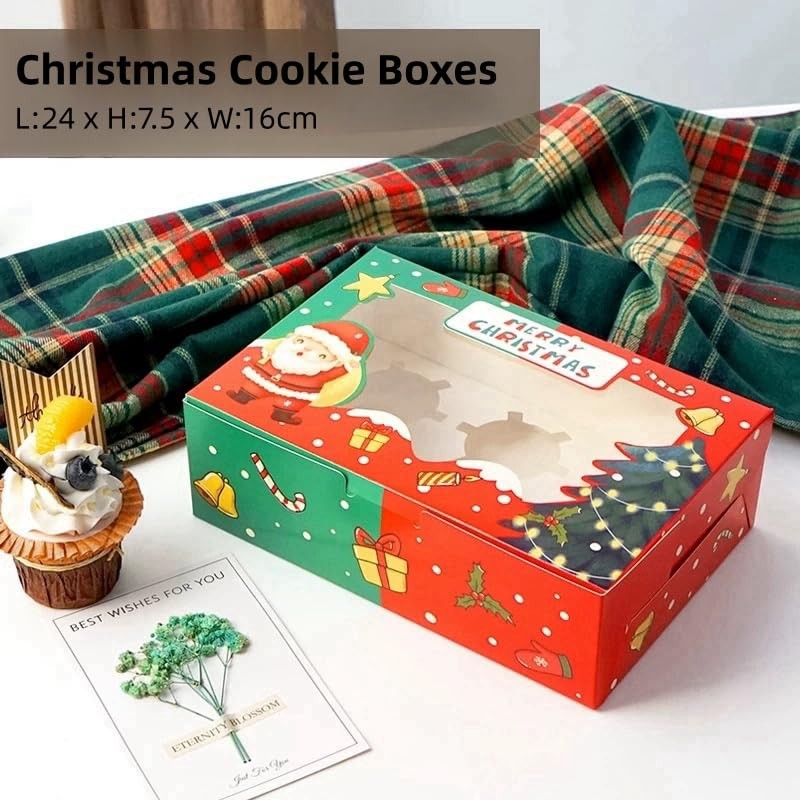 24 Pack Huge Christmas Cookie Boxes with Window, 24x15.5x7.5cm Large