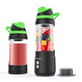 Portable Blender, Anti-Jamming 300 Watt for Shakes and Smoothies, 24oz Travel Blender USB Rechargeable, BPA Free Sporty bottle with a Travel Lid. (Black Base Grey Lid) (Black Base Green Lid)
