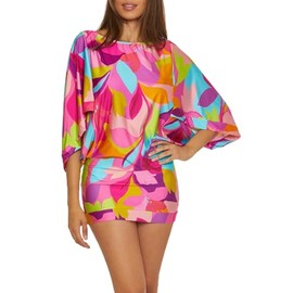 Trina Turk Women's Standard Lilleth Swim Dress, Casual, Boat Neck, Floral Print, Beach Cover Ups, Multicolor