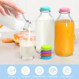 SOPHICO Tapas de botella de leche de silicona, tapas de repuesto para jarra de vidrio de 48 mm para Stanpac y Libbey y Stock Your Home y The Dairy Shoppe, a prueba de fugas, inodoras, tapas