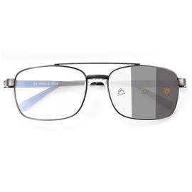 SKYWAY Self-tinting glasses, men's retro aviator square photochromic blue light filter glasses, computer glasses, anti-glare metal frame, UV400 protection (gunmetal)