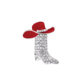 Cut Boot Rhinestones Cowgirl Cowboy Hat Xmas Brooch Lapel Pins for Women Girls Fashion Colorful Enamel Western Boots Crystal Christmas Party Brooches Pin Dress Suit Ceremony Bag Clothes Accessories Jewelry Gift (Red)