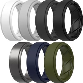 Saco Band Silicone Ring Wedding Band for Men - 8mm Width 2.3mm Thick (White, Light Grey A, Very Dark Grey, Black, Dark Blue C, Olive A, Dark Metallic G - Size 9.5-10 (19.80mm))