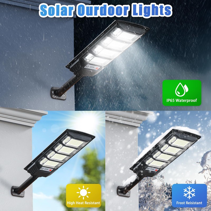 4 Pack Solar Street Lights Outdoor Waterproof 10000LM 6500K, Solar