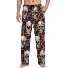 visesunny Men's Pajama Bottoms Cotton Lightweight Cool Skull Red Snake Casual Lounge Pants with Pockets Soft Sleep Pj for Men