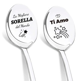 DIKARIYA Regalo Sorella, 2 Pezzi Cucchiaini da Caffè Acciaio Inossidabile, Regalo da Fare Alla Sorella, Regalo Per Sorella Maggiore, Regalo Sorella Compleanno, Idee Regalo Sorella Natale