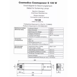 CosmoPower 100W Long Choke Tanning Bed Ballast 220V 60Hz #74135 -Sunbed Parts