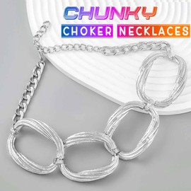 Unicra Chunky Silber Halskette Cuban Link Kette Halskette Thick Choker Halsketten für Frauen (Silber, One Size)