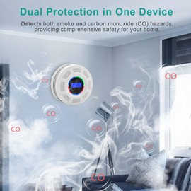 GiiHoo Wireless Interconnected Smoke Carbon Monoxide Detector Battery Powered, Interlinked Combination Smoke and Carbon Monoxide Detector Alarm with Digital Display, Silence Button