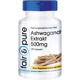 Fair & Pure® - Ashwagandha Kapseln Extrakt 500mg - 180 Kapseln - standardisiert auf 5% Withanolide - vegan - natürlich - ohne Magnesiumstearat