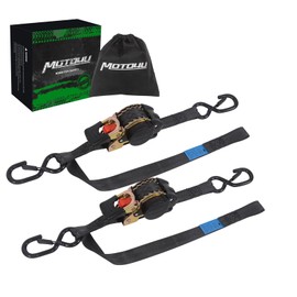 MOTO4U Auto Retractable Ratchet Straps 2-Pack | 1” x 10ft (1500lb Break Strength) | Heavy Duty Motorcycle Tie Downs Straps with Integrated Soft Loops for Truck, Trailer, Motorcycle