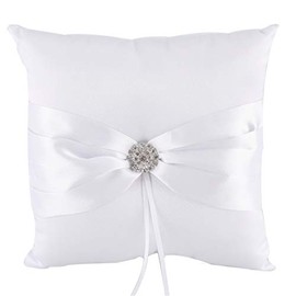 HE ANDI 7.8" Satin Artificial Diamond Decoration Wedding Ring Bearer Pillow (White)