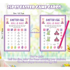 Easter Egg Roll and Race Dice Game, 25 Easter Party Games Cards Bulk Coloring Pages, Easter Gifts for Easter Basket Stuffers, Easter Games for Family Classroom Party Activities