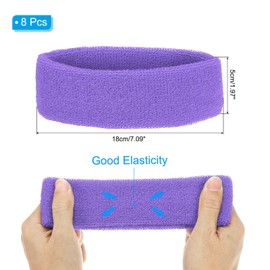 PATIKIL Sweatband Headbands, 8 Pcs Terry Cloth Sweat Band for Women Men Sports Basketball Tennis Athletic Gym Working Out, Light Purple