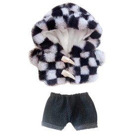 niannyyhouse 6.9 inches (20 cm) Doll Clothes, Cotton Doll Clothes, Top + Shorts, Set of 2, Checkered Jacket, Jeans, Doll Baby Clothes, Plush Toy (Gray)