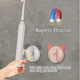 Electric Toothbrush Holder Bathroom Organizer, Adhesive Wall Mounted Magnetic Toothbrush Holder Stand for All Kinds of E-Toothbrush Automatically Organizer for Bathroom Decor (Pink, 2)