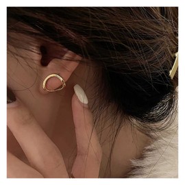 Inilbran Punk Oval Circle Stud Earrings Gold Circle Earrings Hollow Circle Wrap Earring Minimalism Geometric Earrings Jewellery for Women and Girls, Alloy Steel