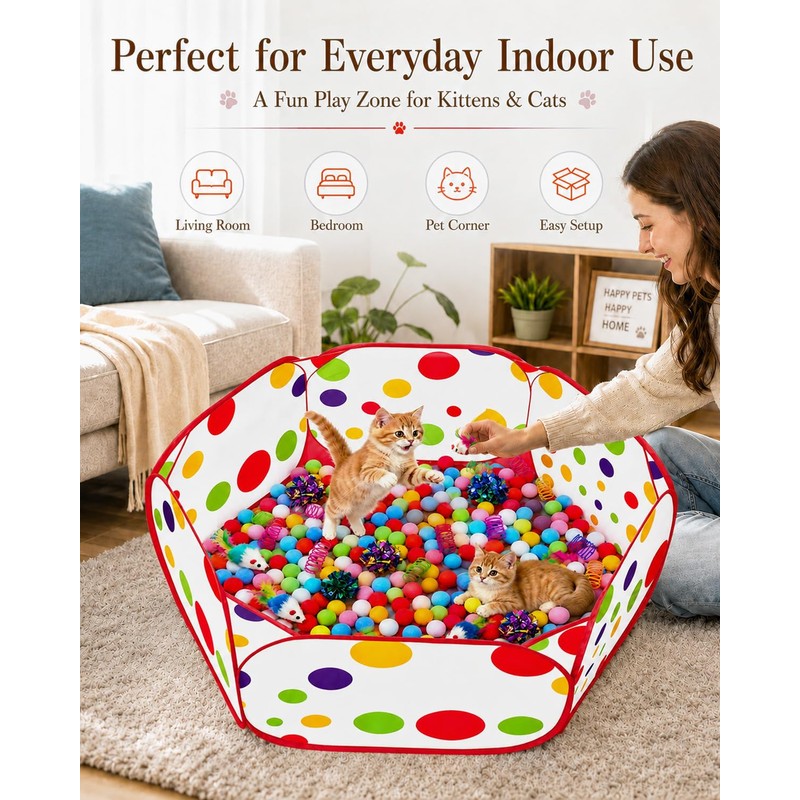 GSPIM Cat Ball Pit with 227 Pcs Interactive Cat Toys,