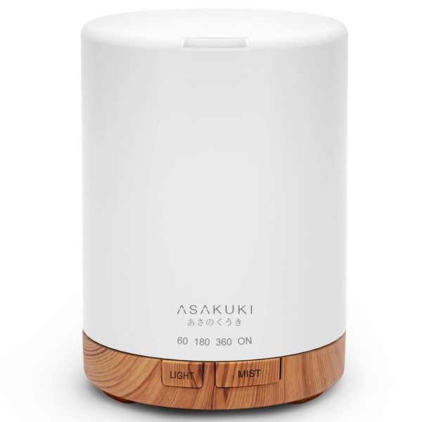 ASAKUKI Humidifier, Tabletop Aroma Diffuser, Small, Ultrasonic Type, Aroma Compatible, Timer, 7 LED Lights, 7 Colors, Empty Heating Prevention, Compact, Easy to Clean, 10.1 fl oz (300 ml) Compatible with 12 sq ft (12 tatami), Dry Protection, For Bedrooms and Rooms