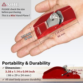 FIRSTINFO H54012 Mini Hand Plane Small Lightweight Steel Body Trimming Plane for Woodworking/Trimming/Wood Planing, Red