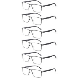 LAURA FAIRY Stylish Metal Frame Reading Glasses for Men,Spring Hinge - Blue Light Blocking - Anti Computer Glare - 6 Pairs