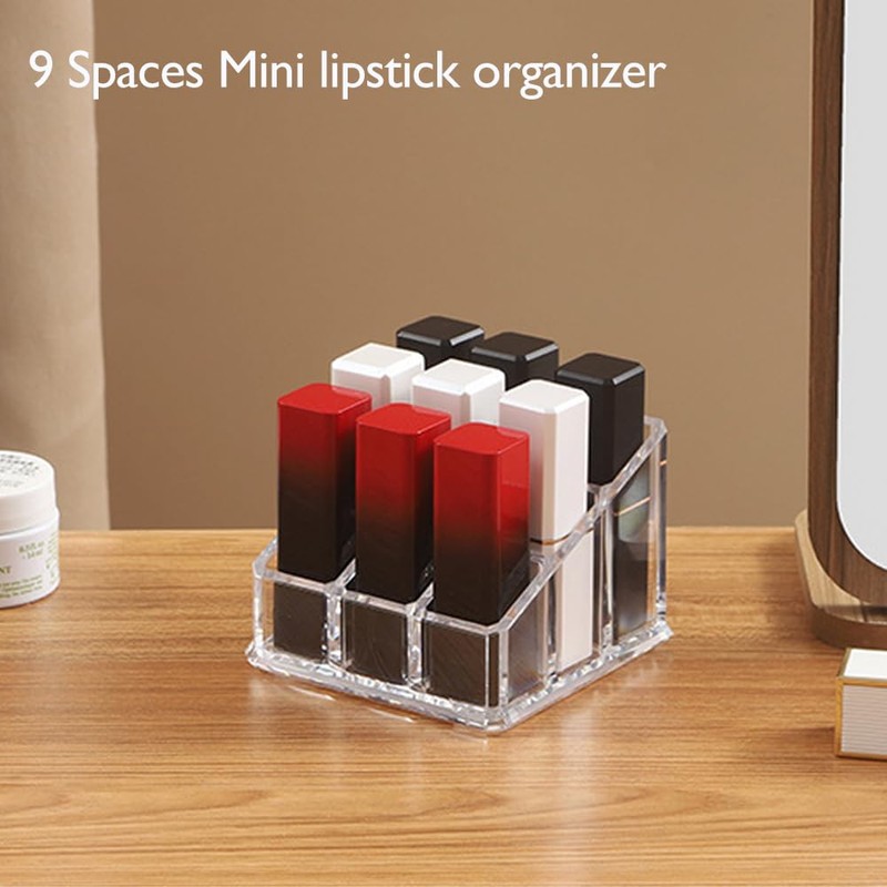 Lipstick Organizer and Storage, 9 Slots Clear Case Display Rack