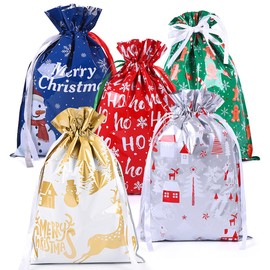 29 * 42cm Christmas Drawstring Bags，5pcs Xmas Gift Bags Printed with Different Patterns for Christmas Party ，Resuable Christmas Goodie Bags-Gingerbread Man