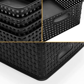 Eslite Plastic Storage Baskets for Organizing,11.42"X9"X4.7",Pack of 4 (Black)
