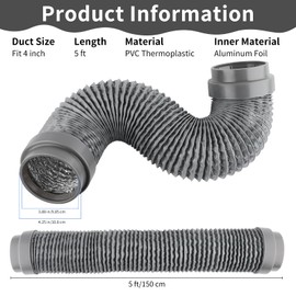 5FT Dryer Vent Hose 4 Inch, Heavy Duty 5-Layer Flexible Aluminum Dryer Duct with Rubber Seal Connectors, Universal Heat Resistant Dryer Exhaust Hose for Tight Spaces, Easy-Install Dryer Vent Kit