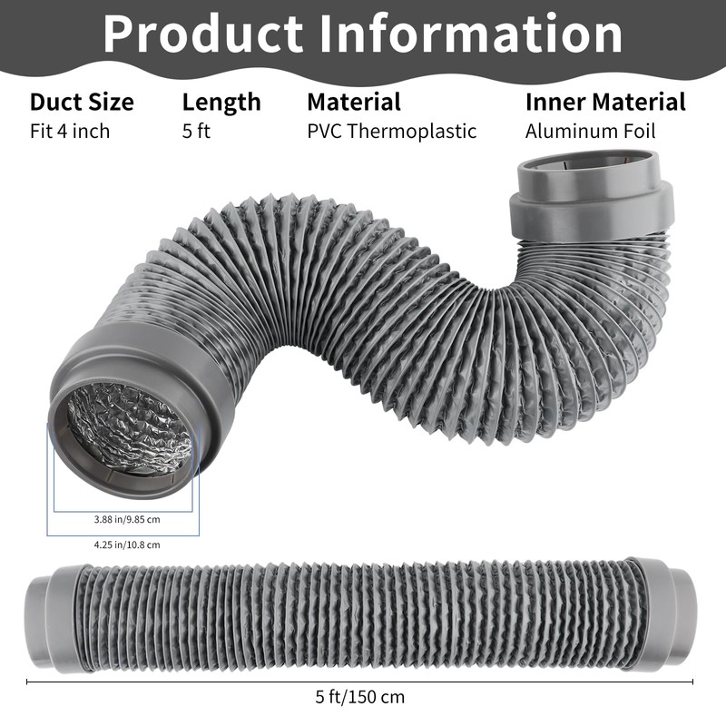 5FT Dryer Vent Hose 4 Inch, Heavy Duty 5-Layer Flexible