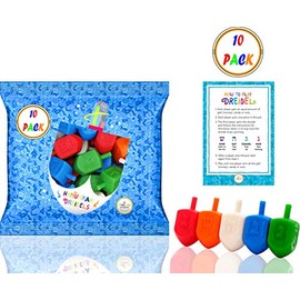 Hanukkah Dreidels 10 Bulk Pack Multi-Color Plastic Chanuka Draydels With English Transliteration - Includes Dreidel Game Instruction Cards (10-Pack)