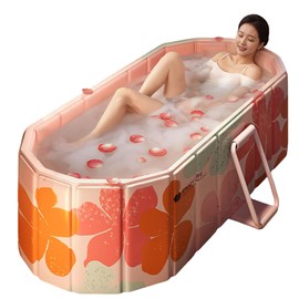Foldable Bathtub for Adult Large 59'in Collapsible tub Portable Bathtub for Bathroom Folding SPA Tub for Shower Stall, Ideal for Small Spaces (Pink, L: 59"L x 33.8"W x 21.6"H)